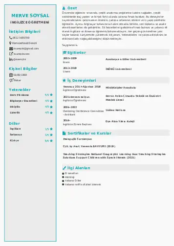 Yabancı Dil Öğretmeni Cv Örnekleri cv indir